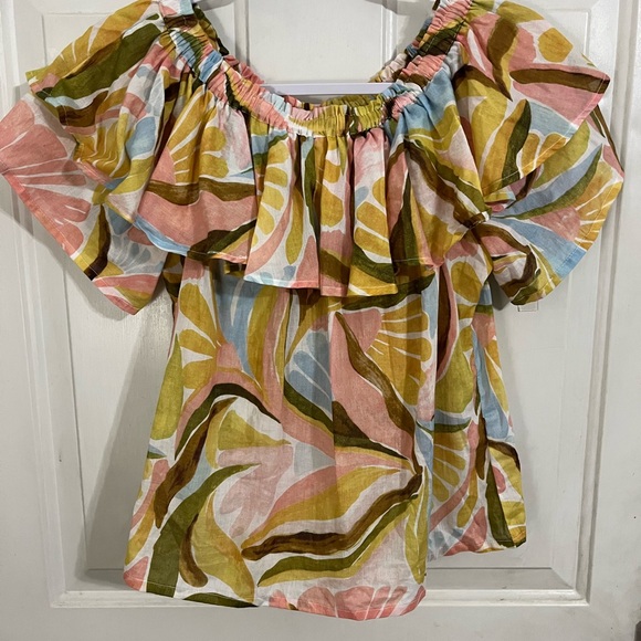 Colorful Ruffle Off-Shoulder Blouse - Picture 1 of 7